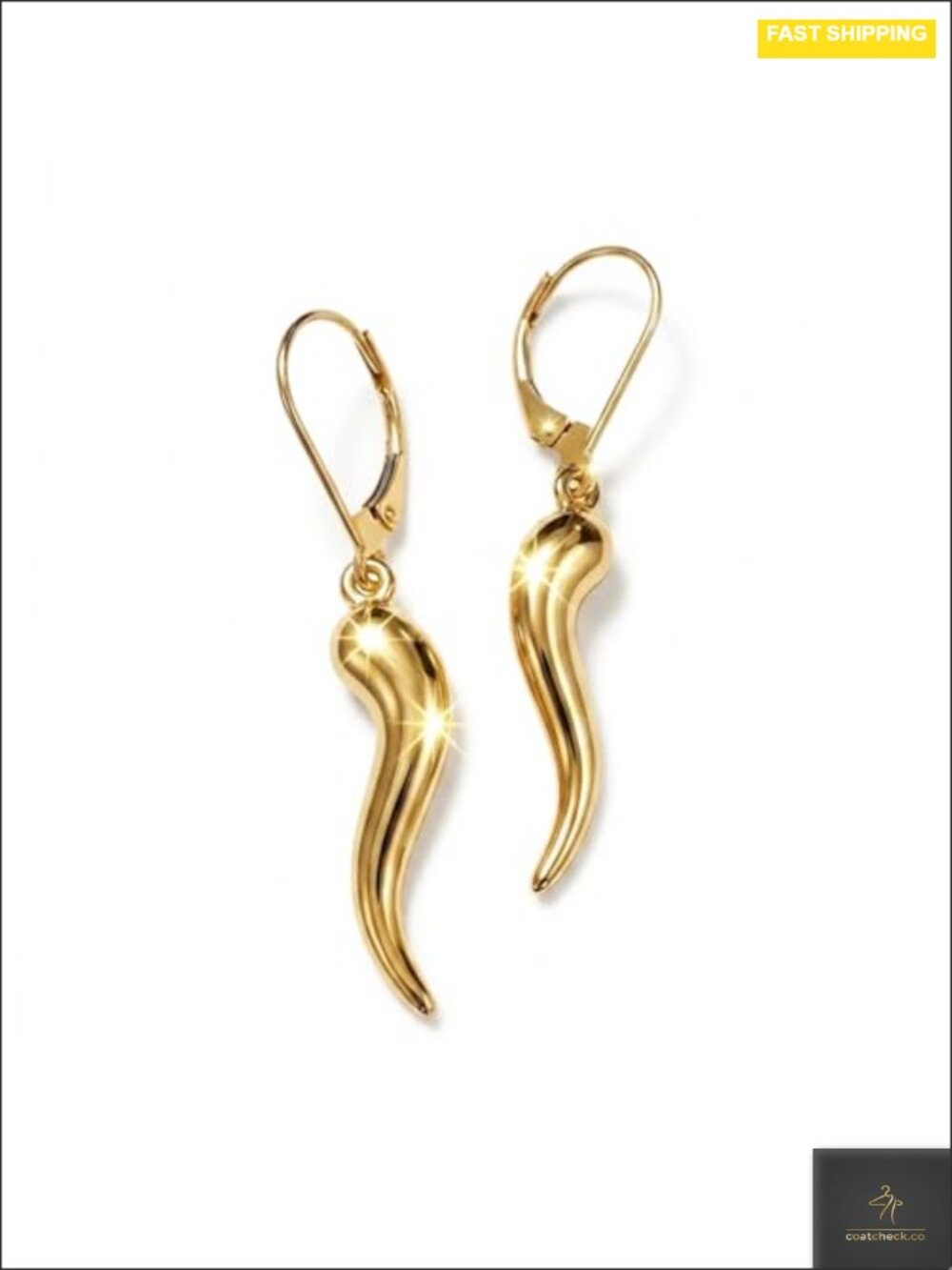 10K Gold Italian Horn Dangle Earring Cornicello